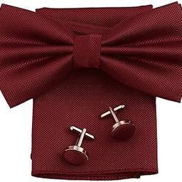 Men's Microfiber Butterfly Shape Bow Tie with Pocket Square & Cufflinks Set (Wine)-image-1