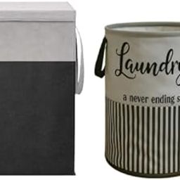 75L Laundry Basket - Non Woven Cloth Bin Bag for Clothes Storage - Freestanding Organizer (Blue) Basket for Clothes with Lid | Laundry Bag Foldable | Laundry Bag for Clothes | (1, black and grey)-image-39