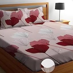 HomeTribe Premium Printed Double Bed Fitted Bedsheet 78x72 Inches | 200-220 TC Cotton | Soft & Durable | Elastic Fit for Mattress-image-96