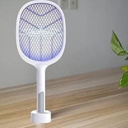 Mosquito Bat with UV Light Lamp Five Nights Mosquito Killer Autokill 2-in-1 Mosquito Racket 1200mAh Lithium-ion Rechargeable Battery Handheld Electric Fly Swatter Cleaner (White)-11