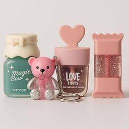 Bajajbeautyshop Asthetic Kawaii Lip Gloss Combo Set of 4 – Heart, Candy, Toffee & Bottle Shape | pH Color Changing, Natural Pink Tint | Cute Flavored Mini Lip Gloss Gift for Women-image-12