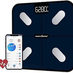 HealthSense Bluetooth BMI Weight Machine for Body Weight, Digital Body Fat Analyzer Machine & Smart Body Composition Scale with Mobile App, 15 Body Composition, LED Display, BIA Technology & 1 Year Warranty - HealthU+ BS 181-12