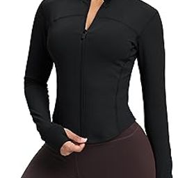 Womens Zip Up Workout Jakcets Lightweight Slim Fit Running Athletic Jackets with Thumb Holes, #1 Black, S-image-18