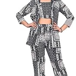 Girls/Women Printed Viscose CO-ord Set with Jacket (3pcs Set)-117-image-95