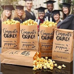 Bulyoou 200 Pcs Class of 2025 Popcorn Bags Graduation Party Favors Thanks for Poppin' by to Celebrate Popcorn Bags Cookie Snack Goodie Kraft Grease Resistant Paper for Graduation Party Favors Supplies-image-56