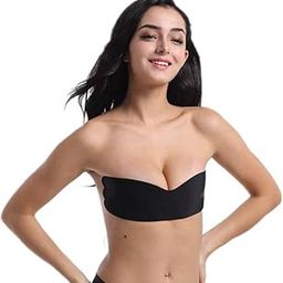 Women's & Girl's Strapless Push Up Wire Free Stick On Invisible Bra (Free-Size). Black-image-77