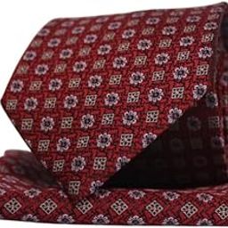 Men's Classic Floral Pattern Silk Necktie with Pocket Square – Maroon & Grey Flowers, Square Design-image-3