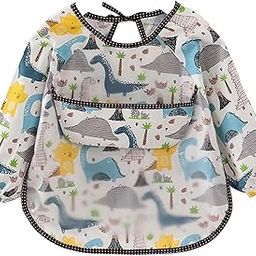 YUPPIN Baby Bib, Washable Lightweight Waterproof Sleeved Bib with Pocket, Toddler Smock, Fits Babies 6 Months+-image-20