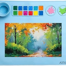 ARTIOS Silicone Painting Mat – 43x38cm Non-Stick & Waterproof Craft Mat for Painting – Foldable Brush Cleaning Cup, 12 Paint Wells & Mixing Area – Perfect for Acrylic, Watercolor, Clay & Resin Art-image-33