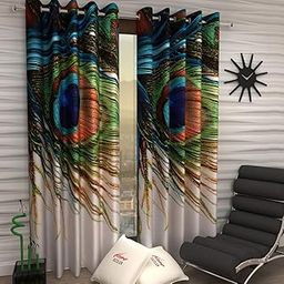 Home Sizzler 2 Pieces Premium Mor Pankh Digital Printed Eyelet Polyester Door Opaque Curtains - 7 Feet, Multicolor-image-5