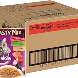 Whiskas Tasty Mix Adult (1+ Year) Wet Cat Food, Seafood Cocktail Wakame Seaweed in Gravy, 70 g, Pack of 28|Made with Real Fish|Complete & Balanced Nutrition for Adult cat-19