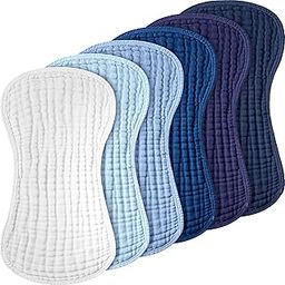 6 Pieces Muslin Burp Cloths for Baby Burp Cloth Multi Colors Muslin Washcloths Diapers 6 Absorbent Layers Newborn Face Towels for Baby Boy Girl Unisex, 9 x 20 Inch (Blue Series)-image-53