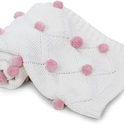 haus & kinder Cotton Knitted Blanket For New Born Baby Baby All Season Ac Blankets Quilt Wrapper For New Born Boy & Girl Size 80 Cm X 100 Cm, 0 To 2 Years Bubblegum Pink Pom Pom| TC - 150-image-4