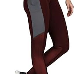 Neu Look Gym wear Leggings Ankle Length Workout Active wear | Stretchable Tights | High Waist Sports Fitness Yoga Track Pants for Girls & Women (Large) Maroon Grey-image-0