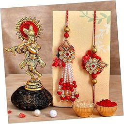 CraftVatika Rakhi Combo Set 2 Brother Bhaiya Bhabhi - Rakshabandhan Bhaiya Bhabhi - Metal Krishna Idol Showpiece, Bhai Rakhi, Brother (Krishna Idol With Rakhi, Fantasy, Gold)-image-15