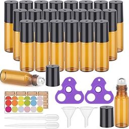 Easytle 24 Pack Amber Glass Roller Bottles 5ml, Includes Accessories (96 Pieces Labels, 4 Funnels, 4 Dropper, 2 Opener) - Essential Oil Application, Aromatherapy during Sports and Yoga Activities-image-9
