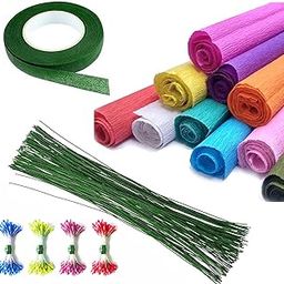 Crepe Paper Flower Craft Kit - Includes 10 Sheets of Crepe Paper, 25 Floral Stems, Green Floral Tape, and 4 Types of Pollens-image-74