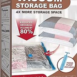 Roomimaster Vacuum Storage Bags,10 Small Space Saver Bags Vacuum Seal/Sealer Bags With Pump For Clothes,Comforters,Blankets,Bedding,Pa+Polyethylene,White-31