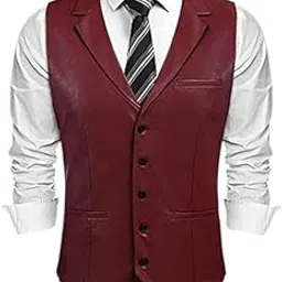 yashidun Men's Western Leather Suit Vest Slim Fit Waistcoat V Neck Casual Vest Jacket-picture-44