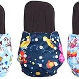 Miracle moms Cotton Cloth Printed Diaper with 5 Layer Dry Feel Black Inserts/Washable,Reusable and Adjustable Diaper for Newborn Baby & Toddlers (Pack of 3) (Multicolor, One Size)-4