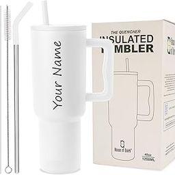 House of Quirk 1200ML Custom Name Tumbler – Personalized Stainless Steel Vacuum Insulated Travel Mug with Straw, Lid & Handle | Hot & Cold Cup with Logo or Name (White)-image-23
