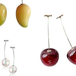 Alveroh Store's Korean Trending Earrings For Women Red Cherry, Mango and Silver ball Design Combo (3PC), Gold Plated Dangle Earrings For Women,Girls Love Gifts,Womens Jewellery Combo-0