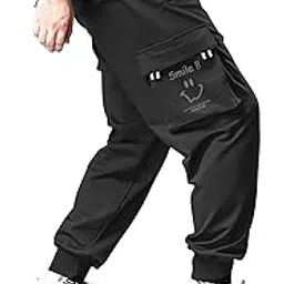 jump cuts Mens Printed Black and White Loose Fit Polyester Cargo Pant-picture-11