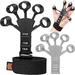 AMIFIT Gripster Finger Grip Strengthener - Adjustable Hand Exerciser for Forearm & Wrist - Pain Relief for Arthritis & Carpal Tunnel - 2023 Model, Silicone, Black and Gray-image-84