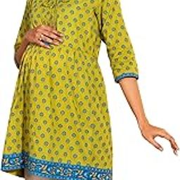 Women's Green Cotton Printed A-Line Maternity Tunic-image-43
