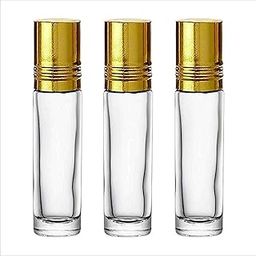 Pure Source India Refillable Reusable Leakproof Clear Glass Roll on Bottle 8ml with Plastic Roller On and Gold Cap For Lip Balms, Attar, Perfumes, Essential Oils (3pcs)-49
