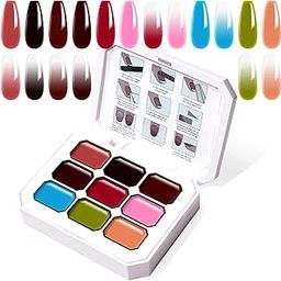 THR3E STROKES Solid Cream GelPolish Set, 9 Colors Pudding Gel Nail Polish Palette with Nail Brush, Nude Pink Orange Red Solid Gel Polish Nail Art Kit Soak Off Portable Gift for Girls/Friend DIY Home (D)-image-91