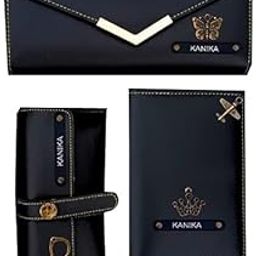 Personalized 4 in 1 Ladies Purse/Clutch, Passport Cover with Eye Wear Case, and Metal Keychain Combo - Unisex Combo Accessories, Customized Return Gifts-image-77