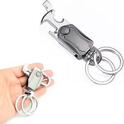 CAVERNSHOP 5-in-1 Multifunction Keychain for Men - Heavy Duty Dual Ring Metal Key Chain with Cutter, Bottle Opener, Mobile Holder, 360° Spinner, Outdoor Carabiner for Car, Bike, and Portable Use-23