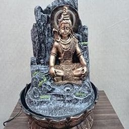 Golden and Grey Polyresin Tabletop Lord Shiva Rock Finish Indoor Waterfall Fountain for Home Decor with Multicolor LED & Speed ??Control Pump-image-38