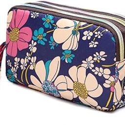 Beautiful Floral Design Triple-Zipper Cosmetic, Makeup, Travel, Toiletry Bag for Women & Girls | Cosmetic, Make Up, Travel Organizer for Women-image-4