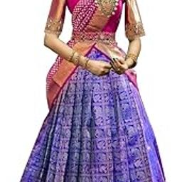 Women's Unstitched Material Kanjivaram Pattu Silk Traditional Soft HalfSaree For Women Pure Zari Weaving | Lehenga Choli Full Set.-picture-30