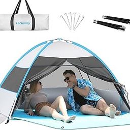 Large Easy Setup Beach Tent,Anti-UV Beach Shade Beach Canopy Tent Sun Shade with Extended Floor & 3 Mesh Roll Up Windows Fits 3-4 Person,Portable Shade Tent for Outdoor Camping Fishing-image-19