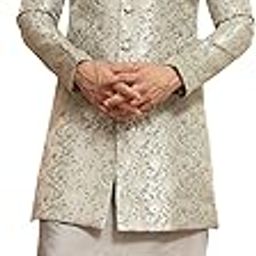 Men Grey Jacquard Kurta Sherwani Churidar Set-picture-28