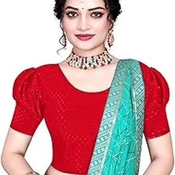 scube designs Stretchable Round Neck Cotton Lycra Half Sleeves Saree Blouse Readymade Crop Top Choli for Girls & Womens-picture-40