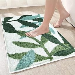 Roseate Leaves Super Soft Anti Skid (40x60 cm) Microfiber 2000 GSM Bath Mat Super Absorbent Anti-Skid Door Mats for Home/Bathroom/Bedroom/Kitchen/Floor Mat (White & Green) Pack of 1-image-66