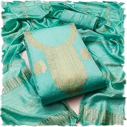 sidhidata Women's Dyable Banarasi Jacquard Unstitched Salwar Suit Dress Material With Mini Sequence Work Dupatta (DM Ikka_Free Size)-picture-33