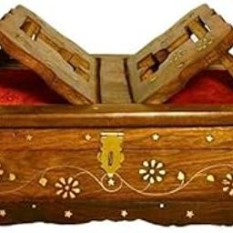 Unique Arts Wooden Rehal Box Stand, Geeta Stand Book Stand, Bible Stand, Ramayana Stand Reading Books Stand, Wooden Storage, Handmade Foldable Wooden Rehal Quran Box (Brown)-image-58