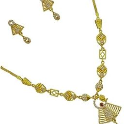 Women's Gold-Plated Crystal Studded Designer Necklace Set with Dangling Pendant, Traditional Ethnic Style-1