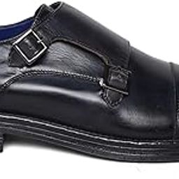 Genuine Leather Navy Double Buckle Monk Shoes for Men-image-17
