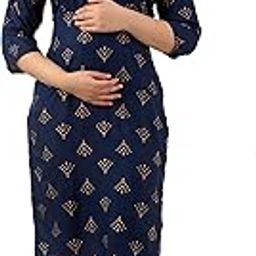 Women's Blue Printed Rayon Maternity Kurti/Pregnancy Kurta/Easy Breast Feeding Kurta with Zippers for Nursing Pre and Post Pregnancy-image-78