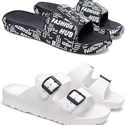 WINGSCRAFT Men's Rover Lightweight Comfortable| Slides|Clogs| Sandals with Adjustable Back Strap for Men Black,White 3103-3113-10-Combo-3103-3113-10 -P-picture-49