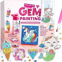 TINKIN 16 Projects Gem Art, Kids Diamond Painting Kit with 5D Gem, Arts and Crafts, Gem Craft Activities Kits, Premium Diamond Art Gift Ideas for Girls Crafts Ages 6+-8