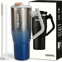 Amacom Insulated Stainless Steel 1.2 Litre Tumbler with Lid and Straw | 100% Leak Proof Water, Juice, Coffee Sipper with Lid for Office, Gym, Travel | Mug with Rotatable Handle (Bluish Grey)-image-49