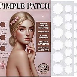 Pimple Patches for Face (72 Patches)- Salicylic Acid Pimple Patch, Acne Spot Remover for Women & Men, Benzoyl Peroxide Hydrocolloid Pimple Patches for Instant Acne Treatment, Pimples Zit Care Pimple Patch Sticker-image-64