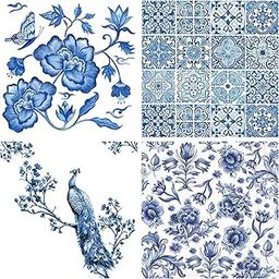 Decoupage Paper Napkin for Craft 4 Sheets - Floral 27 Blue and White-17